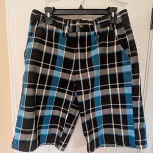 Freeworld Black and Blue Plaid Men's Flat Front Shorts